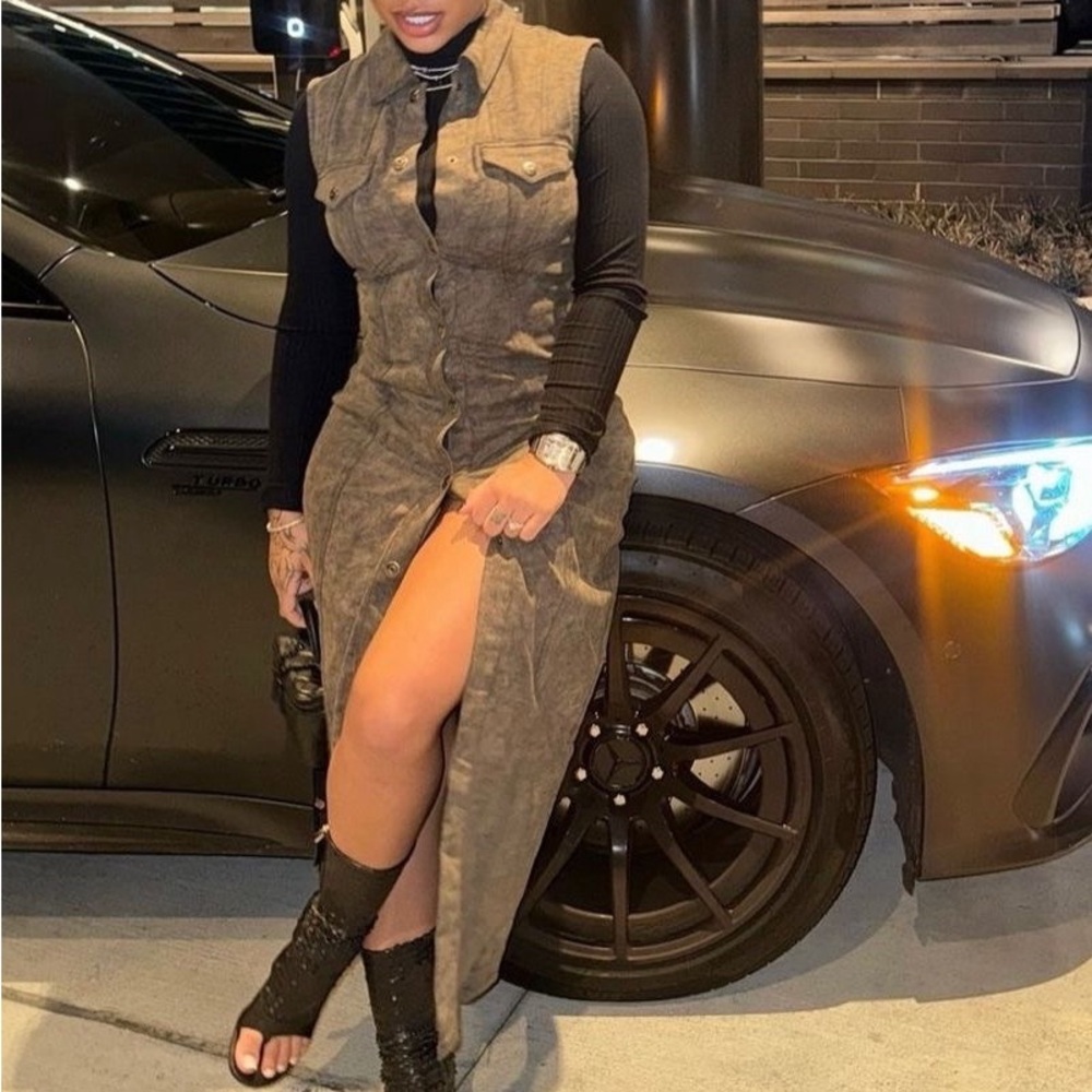 Fashion Nova Brown and Black denim vest dress
